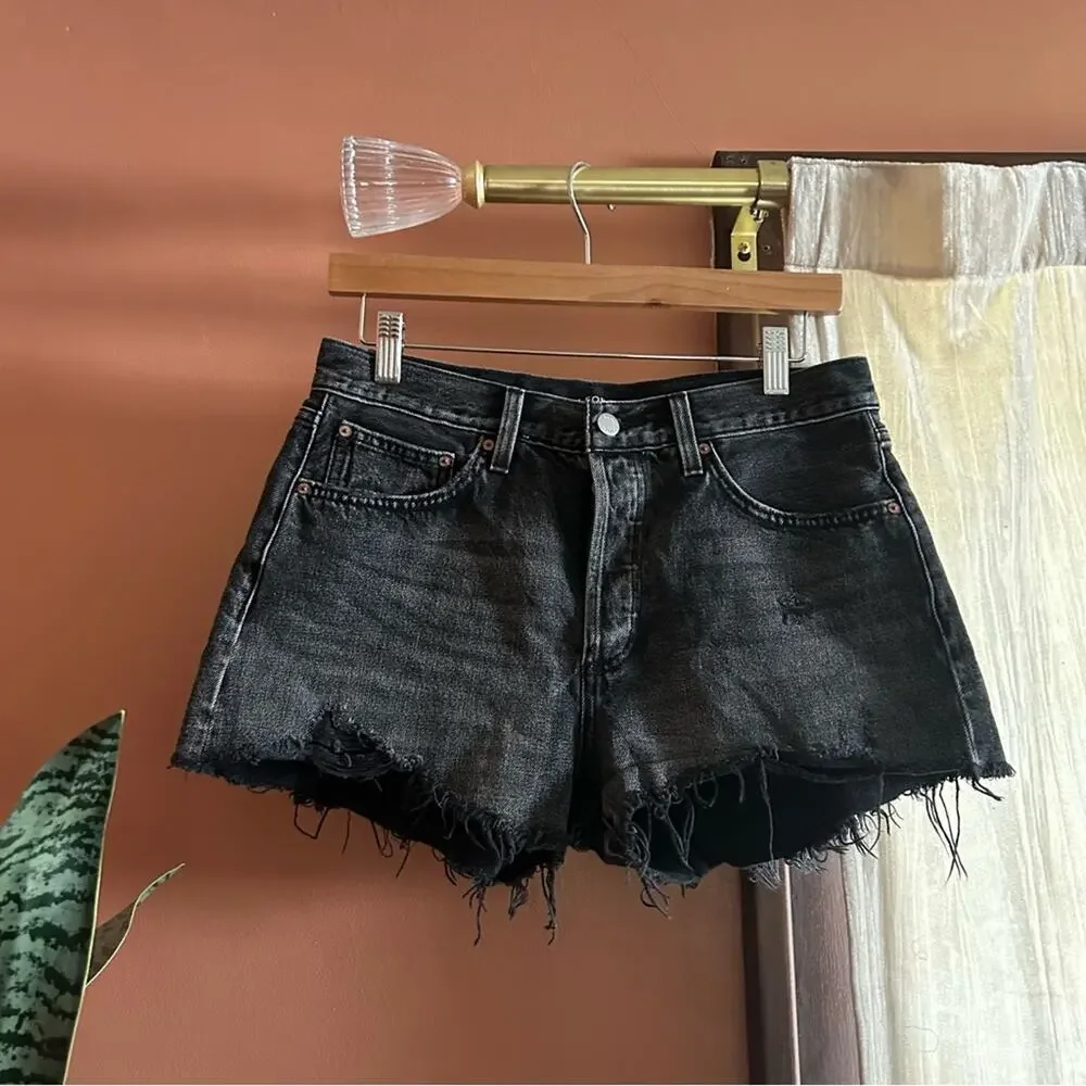 Denim Forum Aritzia The Ex‎ Boyfriend Short Distressed Black 100% Cotton Size 26